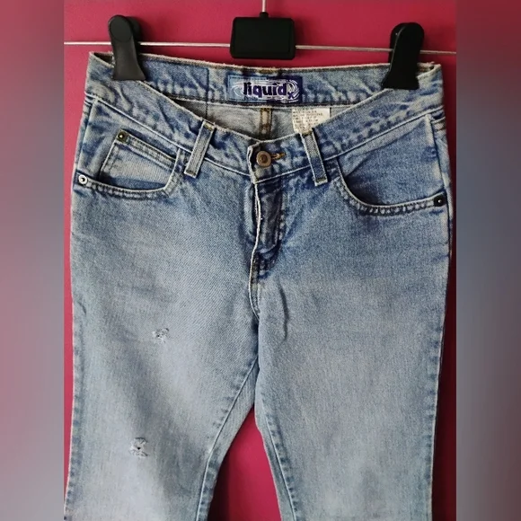 VINTAGE 'Liquid Jeans' SIZE 3 Flared Leg Blue Denim Jeans From The 1990's MINT - Picture 2 of 10